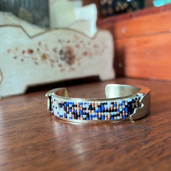 Rustic Cuff Dallas .5 Beaded Copper Confetti Cuff Bracelet Art Deco - Picture 4 of 9